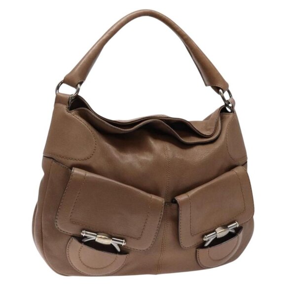 Salvatore Ferragamo Shoulder Bag Leather Beige Gold Auth BA4410 - Picture 1 of 16